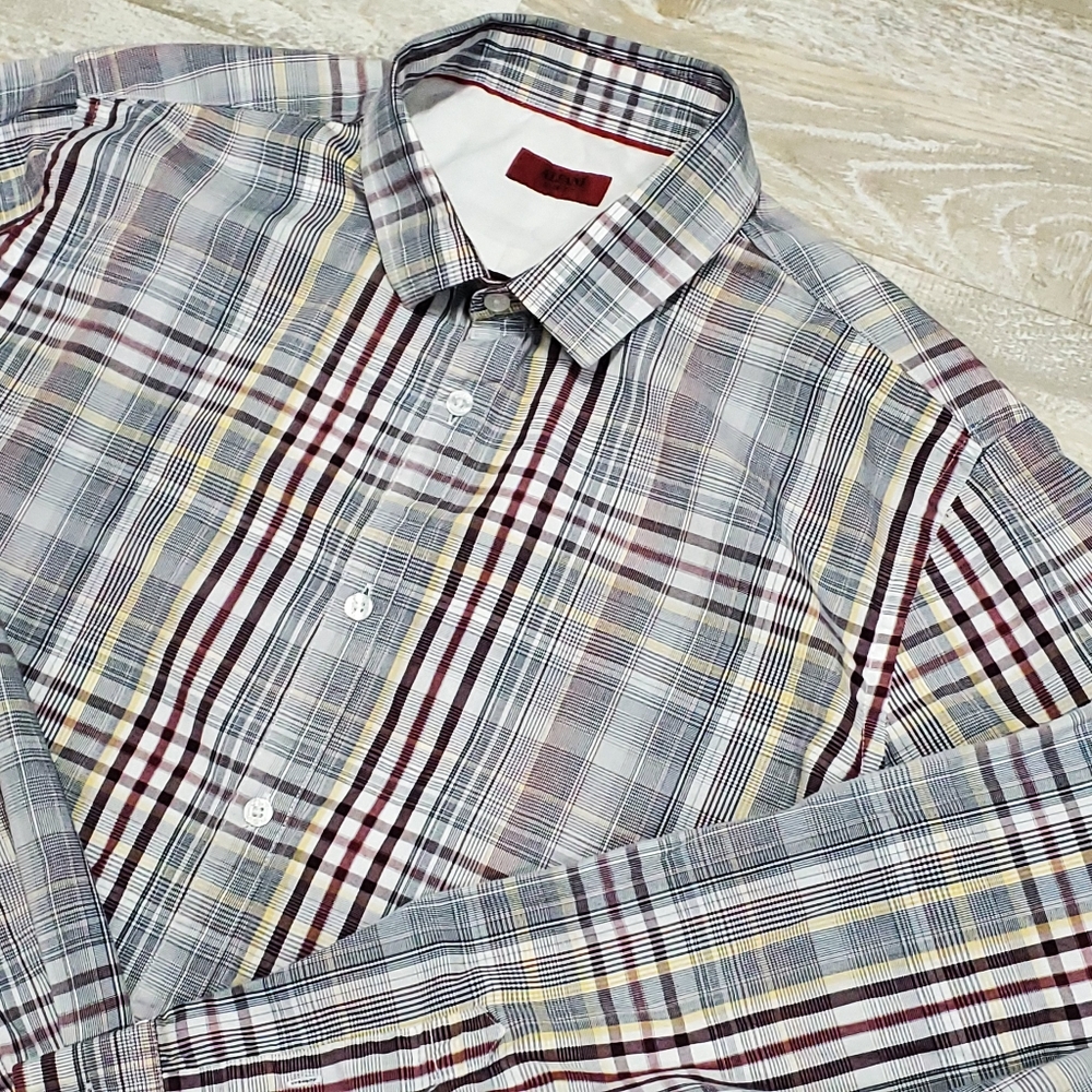 Mens Alfani Slim Fit XL Plaid Dress Shirt EUC